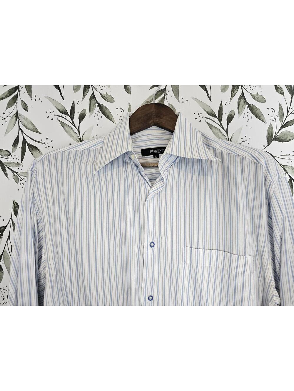 Bernini Beverly Hills Shirt White & Blue Mens Size L Dress